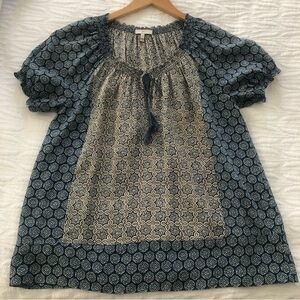 Joie Masha Silk Color Block Peasant Blouse, Size L